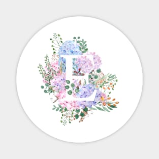 botanical monogram alphabet E hydrangea flowers Magnet